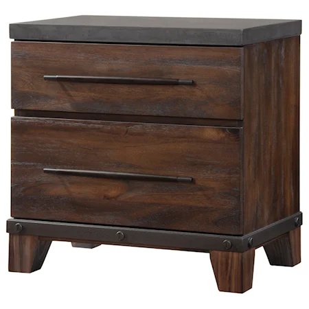 Two Drawer Nightstand with Faux Concrete Top and Velvet-lined Drawer